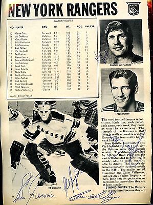 New York Rangers Hockey Magazine Page Autographed 5 Signatures Hologram