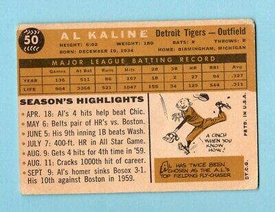 1960 Topps #50 Al Kaline Detroit Tigers Baseball Card VG     