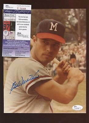 Eddie Mathews MIlwaukee Braves Autographed 8 X 10 Photo JSA Cert