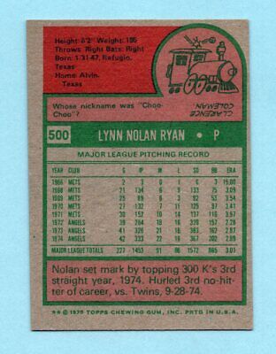 1975 Topps Mini #500 Nolan Ryan California Angels Baseball Card Ex/Mt dia shp