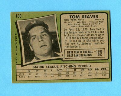 1971 Topps #160 Tom Seaver New York Mets Baseball Card EX+