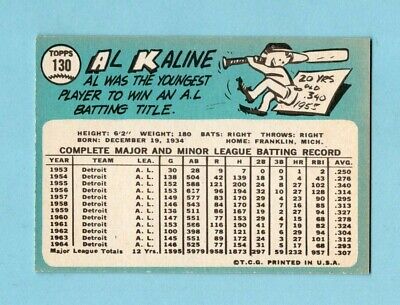 1965 Topps #130 Al Kaline Detroit Tigers Baseball Card TRIMMED 