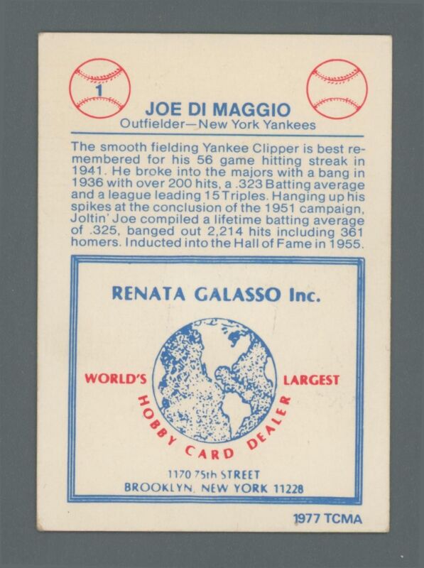 Joe DiMaggio Signed 1977 TCMA Renata Galasso Card #1 with B&E Hologram