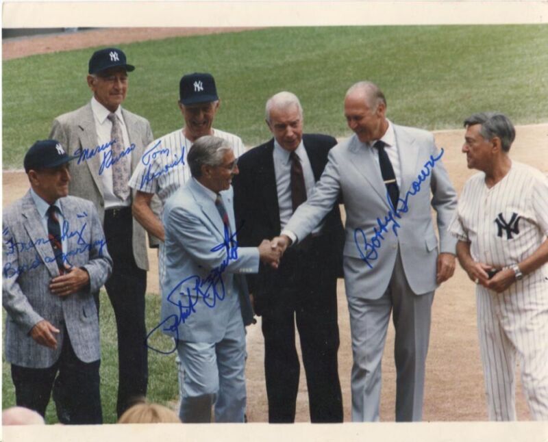 Phil Rizzuto Bobby Brown Henrich Russo etc Signed 8X10 Auto with B&E Hologram