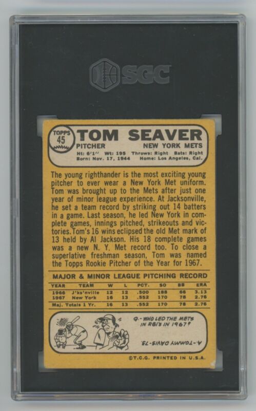 Tom Seaver 1968 Topps Card #45 SGC 3 VG