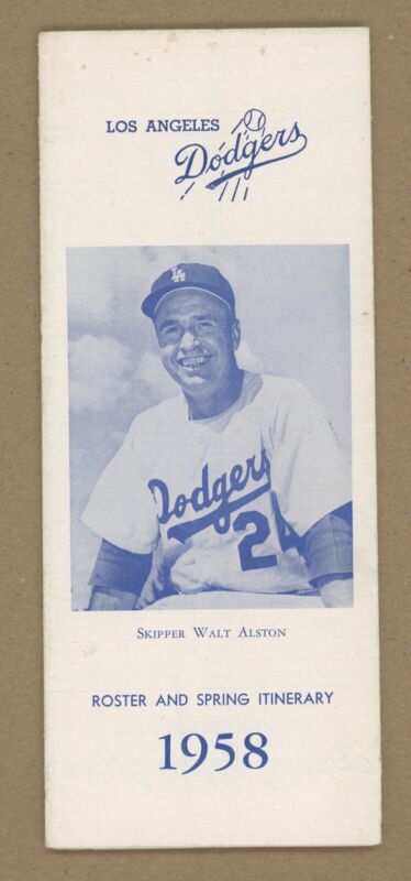 1958 L.A. Dodgers Roster and Spring Itinerary - Walt Alston Cover