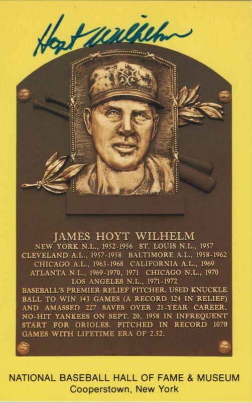 Hoyt Wilhelm Signed Yellow HOF Plaque with B&E Hologram 2