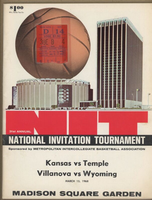 March 15, 1968 NIT Kansas vs Temple & Villanova vs Wyoming with Ticket Stub