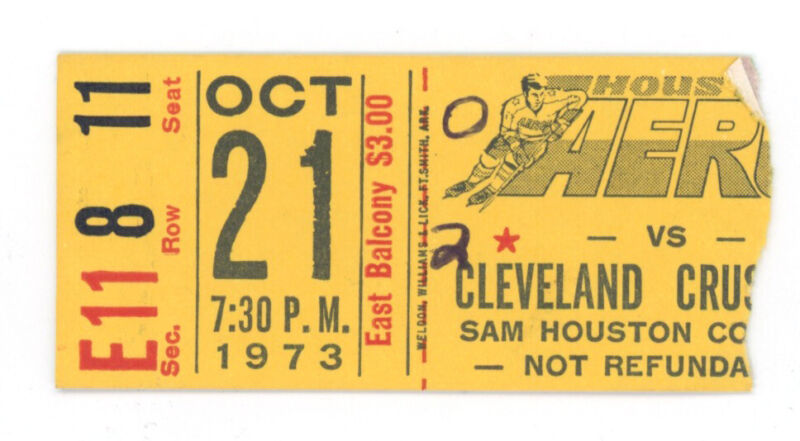 10/21/73 • WHA • Cleveland Crusaders vs Houston Aeros • Ticket Stub