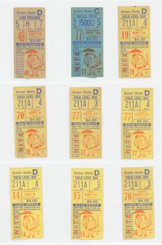 Lot of 21 New York Mets Shea Stadium Ticket Stubs 1972 thru 1976