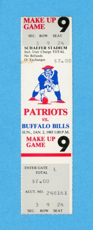 1/2/83 Buffalo Bills at New England Patriots Full Ticket