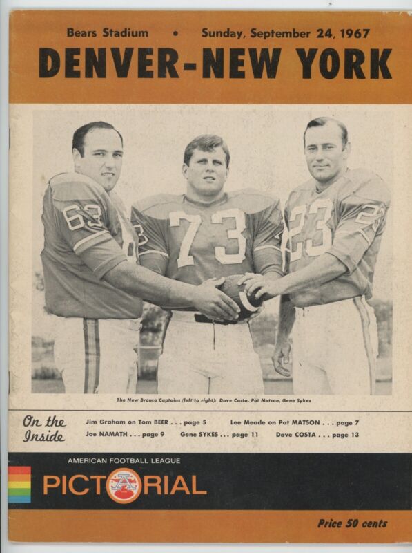 Sept 24, 1967 AFL New York Jets at Denver Broncos Program - Namath Big Game