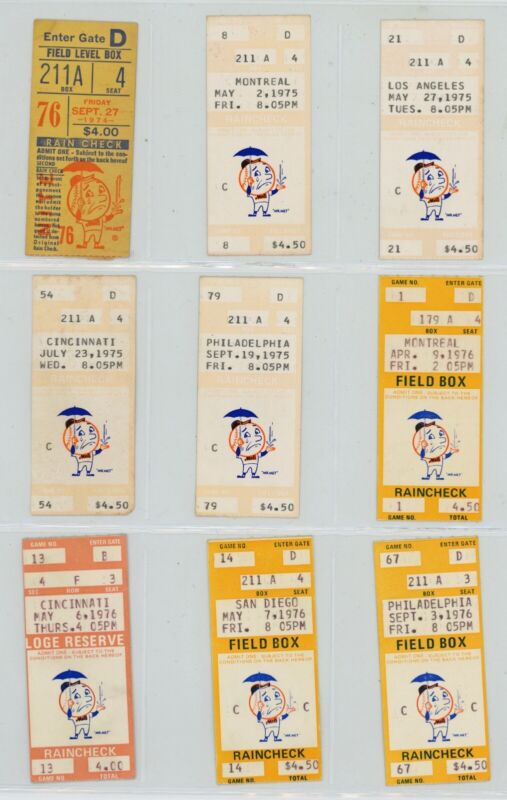 Lot of 21 New York Mets Shea Stadium Ticket Stubs 1972 thru 1976