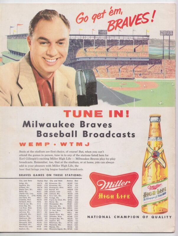 1954 Milwaukee Braves Program with Rookie Hank Aaron #5 Starting in LF