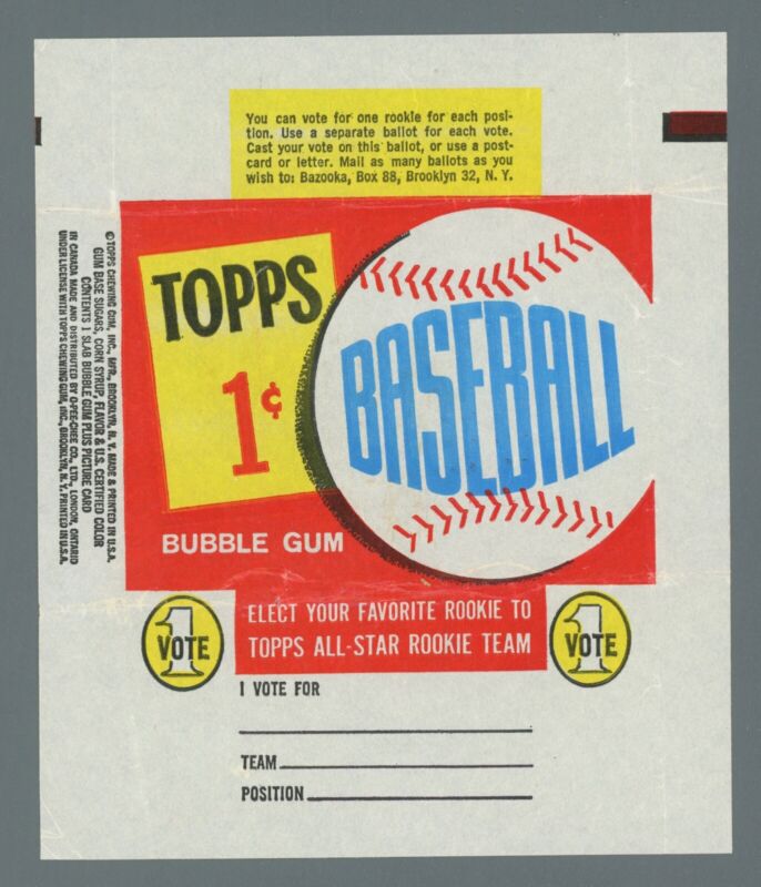 1960 Topps 1 Cent Baseball Wrapper - no rips or tears  - 1 pinhole - great shape