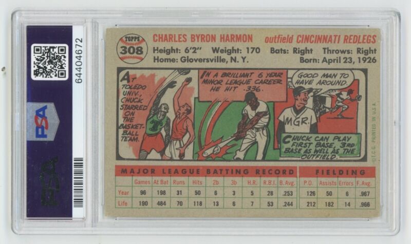 1956 Topps Chick Harmon Cincinnati Redlegs #308 PSA 2 GOOD