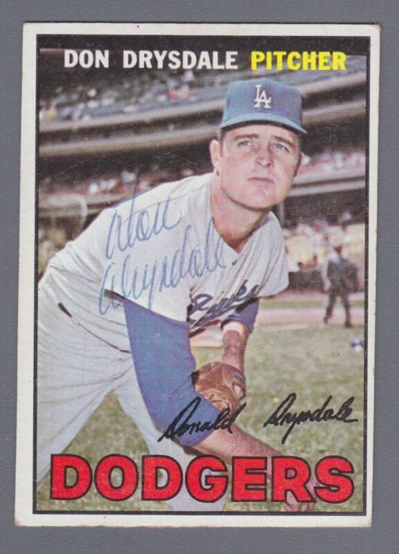 1967 Topps Don Drysdale Signed Card #55 Auto with B&E Hologram