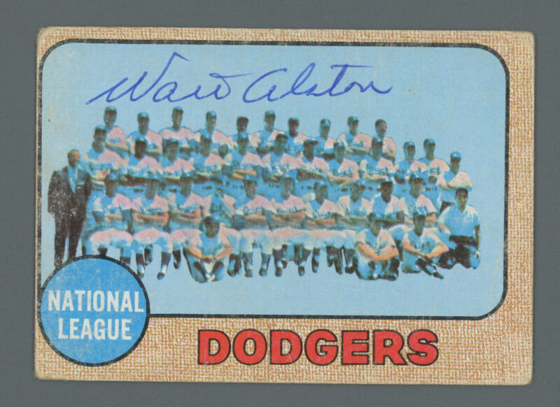 Walt Alston Signed 1968 Topps LA Dodgers Team Card #168 Auto with B&E Hologram