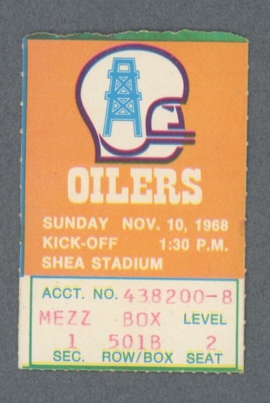 11/10/68 • Houston Oilers vs New York Jets • AFL Ticket Stub