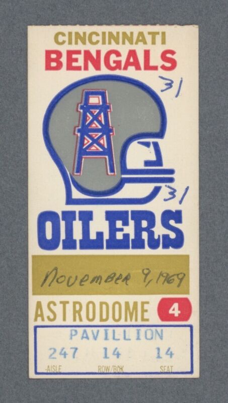 11/9/69 Cincinnati Bengals vs Houston Oilers at the Astrodome AFL Ticket Stub