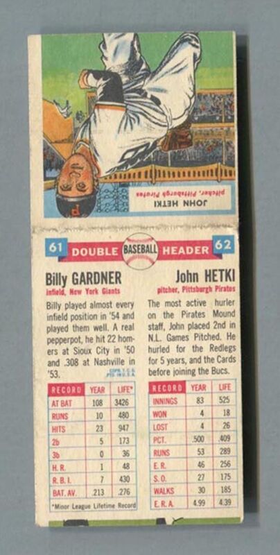 1955 Topps Doubleheader #61/62 Gardner & Hetki EX