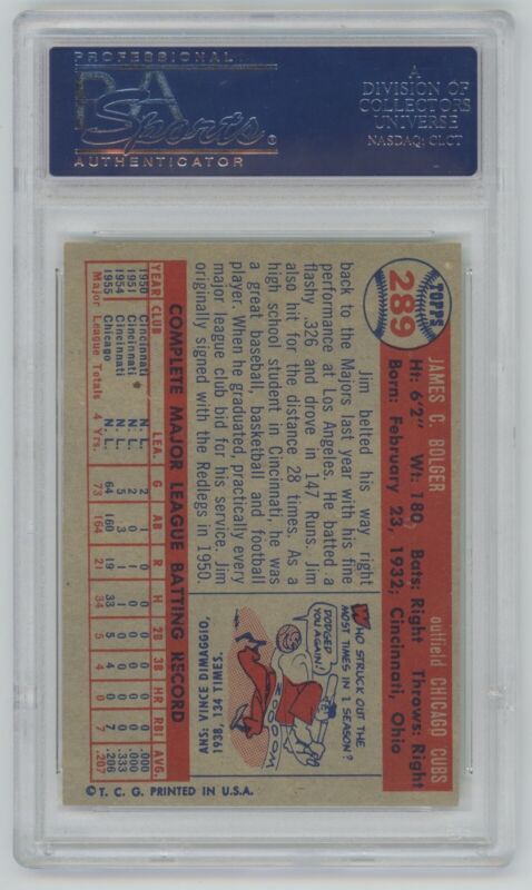 1957 Topps Jim Bolger PSA 4 VG-EX Card #289