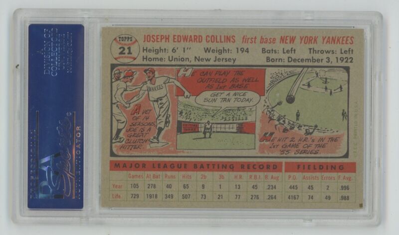 1956 Topps Joe Collins NY Yankees #21 Gray Back • PSA 7 NM