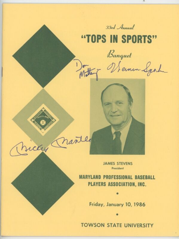 Mickey Mantle Don Mattingly Warren Spahn Signed 1986 Program Auto w B&E Hologram