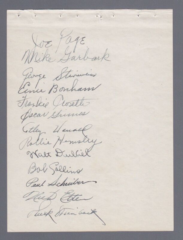 ’64 Yankees Autograph Page 13 Sigs with Stirnweiss, Page, Crosetti, etc. JSA LOA