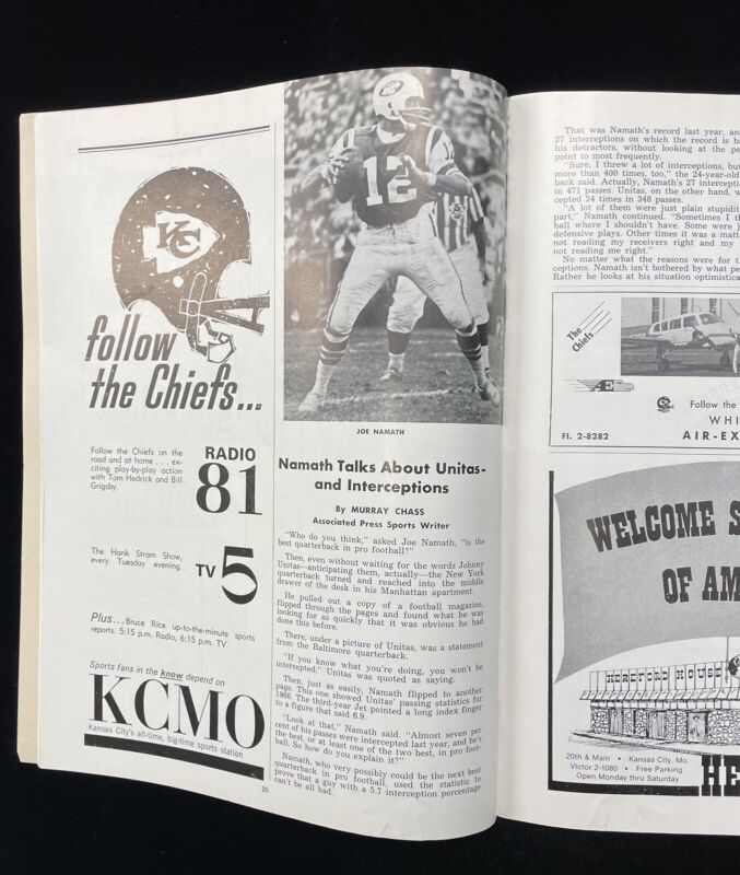 Nov 5, 1967 AFL New York Jets at Kansas City Chiefs Program