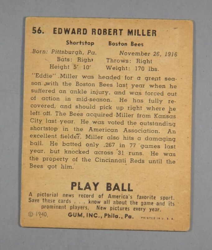 1940 Play Ball #56 Eddie Miller VG/EX