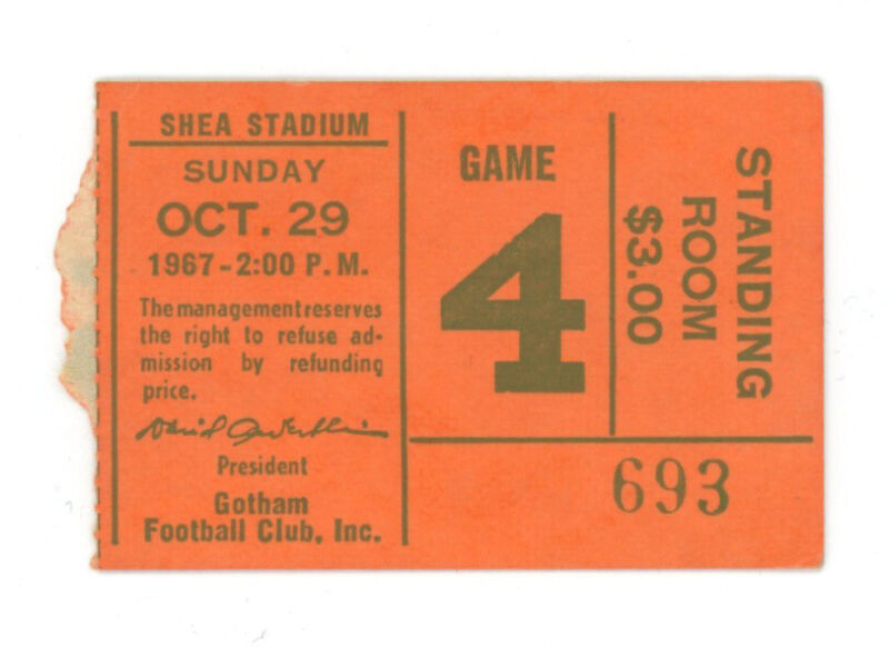 10/29/67 • Boston Patriots vs New York Jets AFL Ticket Stub