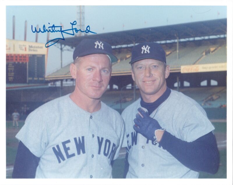 Whitey Ford Signed 8x10 Photo (Great Shot with Mantle) Auto with B&E Hologram