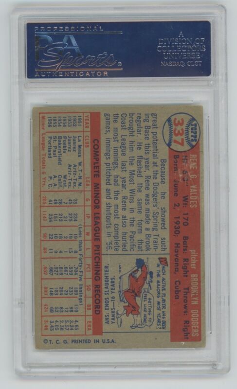 1957 Topps Rene Valdes PSA 3 VG Card #337