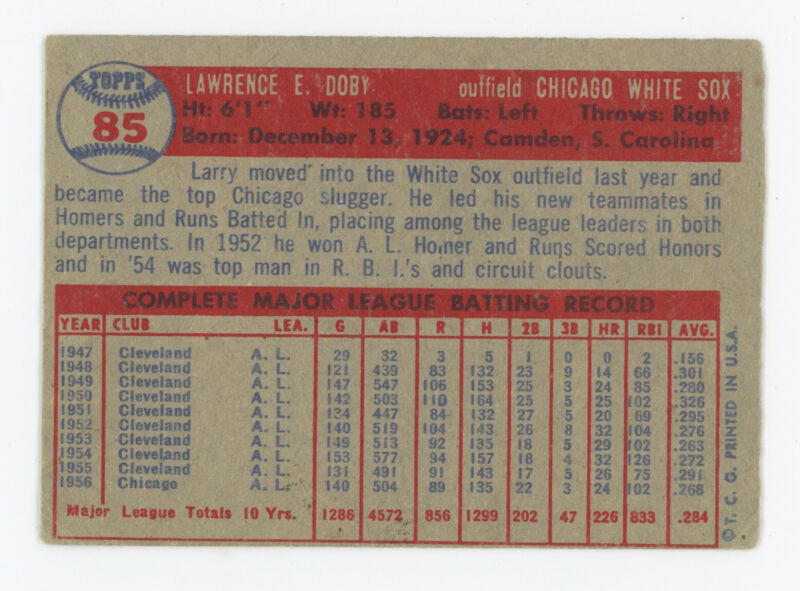 Larry Doby 1957 Topps Card #85 - Low Grade Creasing