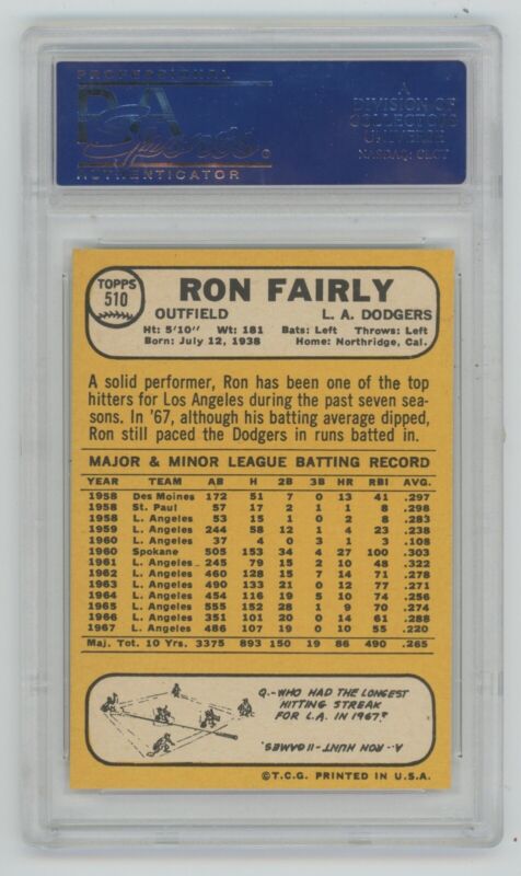 1968 Topps Ron Fairly PSA 8 NM-MT Card #510