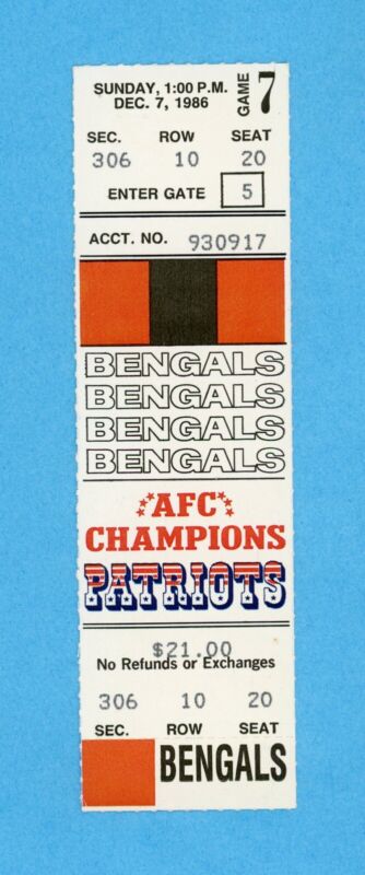 12/7/86 Cincinnati Bengals at New England Patriots Full Ticket