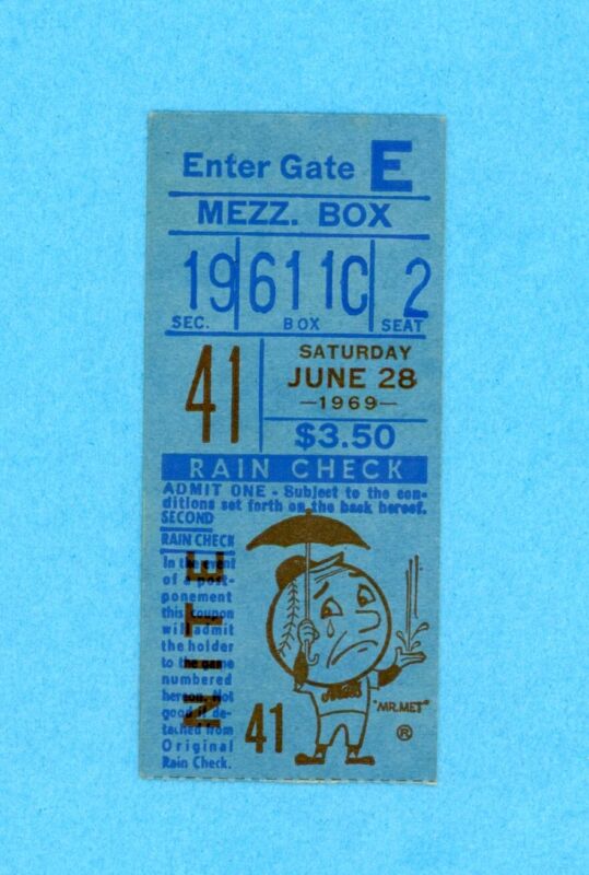 June 28, 1969 Ticket Stub New York Mets vs. Pittsburgh Pirates at Shea