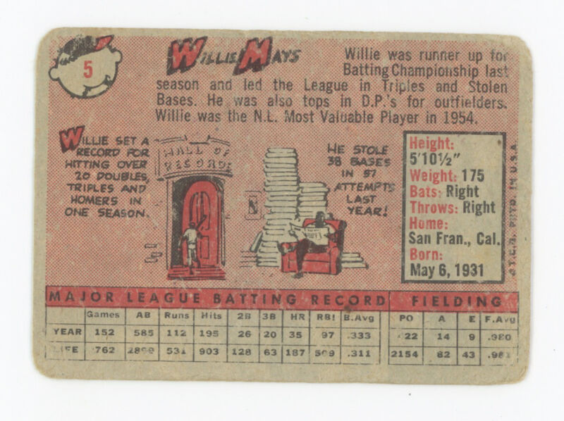 Willie Mays 1958 Topps Card #5 - Low Grade