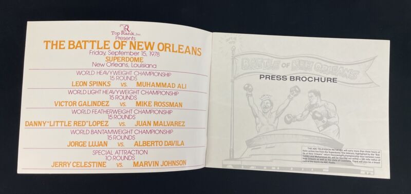 Sept. 15, 1978 Leon Spinks vs. Muhammad Ali Battle of New Orleans Fight Program