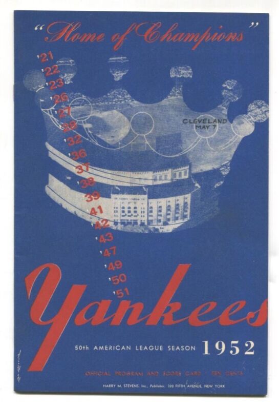 1952 Yankee Stadium Game Program 5/7 vs. Cleveland Indians