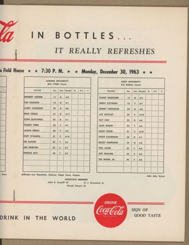 12-30-63 College Basketball Program Auburn vs Duke ; Kentucky vs. Loyola