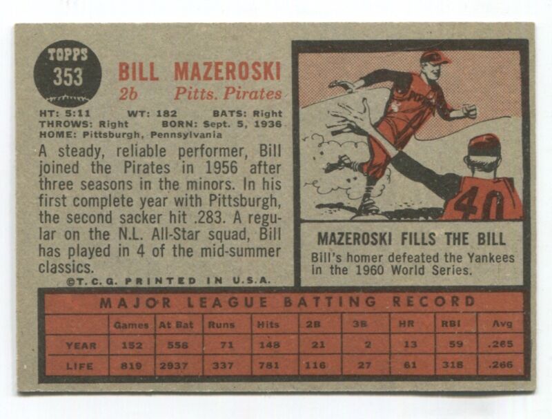 1962 Topps #353 Bill Mazeroski EX+