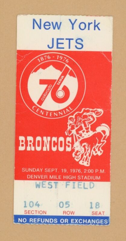 Sept. 19, 1976 NY Jets at Denver Broncos Mile High Stadium Ticket Stub