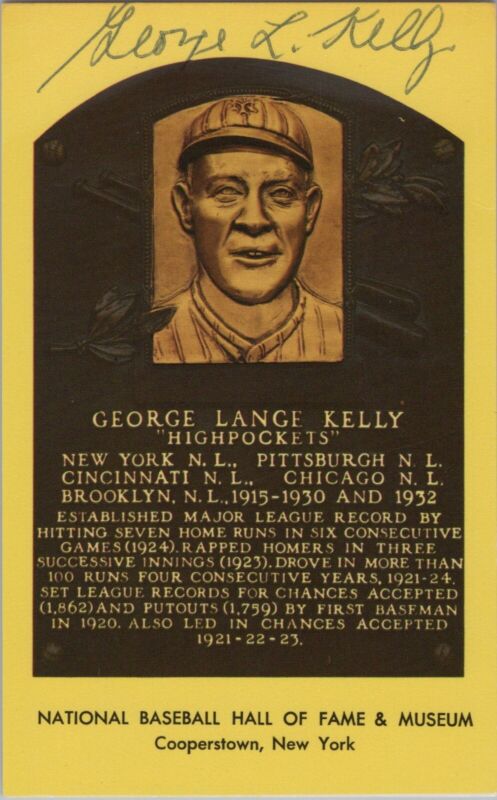 George Kelly Giants Pirates Signed Yellow Hall of Fame Plaque w/ B&E Hologram