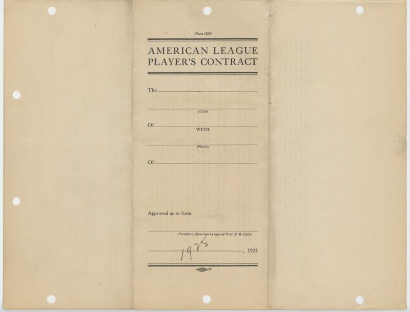 1931 MLB Player O.L. Bluege's Contract Signed by Clark Griffith