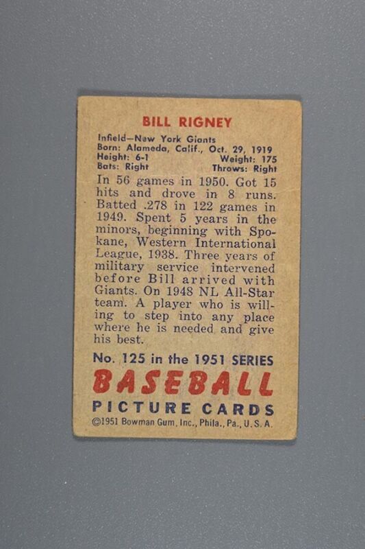 Bill Rigney Signed 1951 Bowman Card #125 - Poor - B&E Hologram