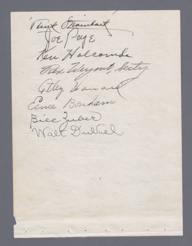 ’45 Yankees Autograph Page 20 Sigs with McCarthy, Ruffing, Page, etc. JSA LOA