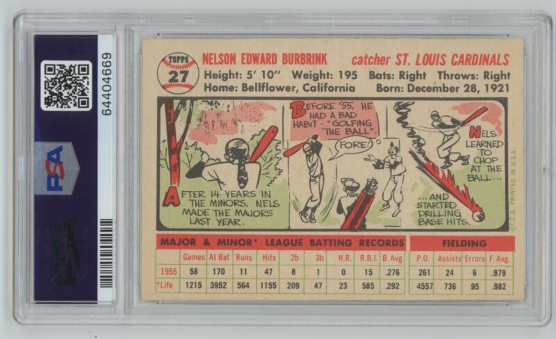 1956 Topps Nelson Burbrink #27 White Back PSA 4 VG-EX