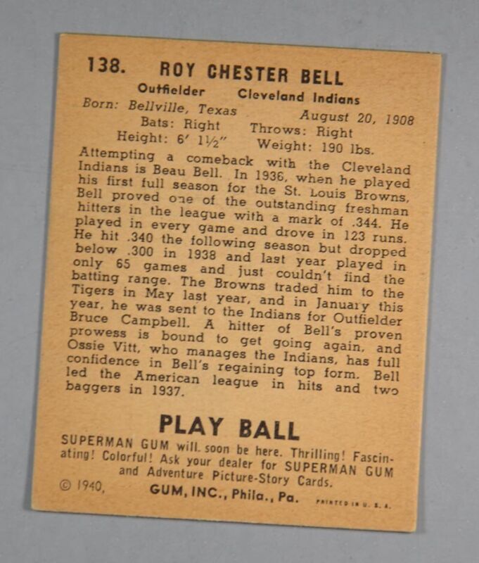 1940 Play Ball #138 Roy “Beau” Bell EX+